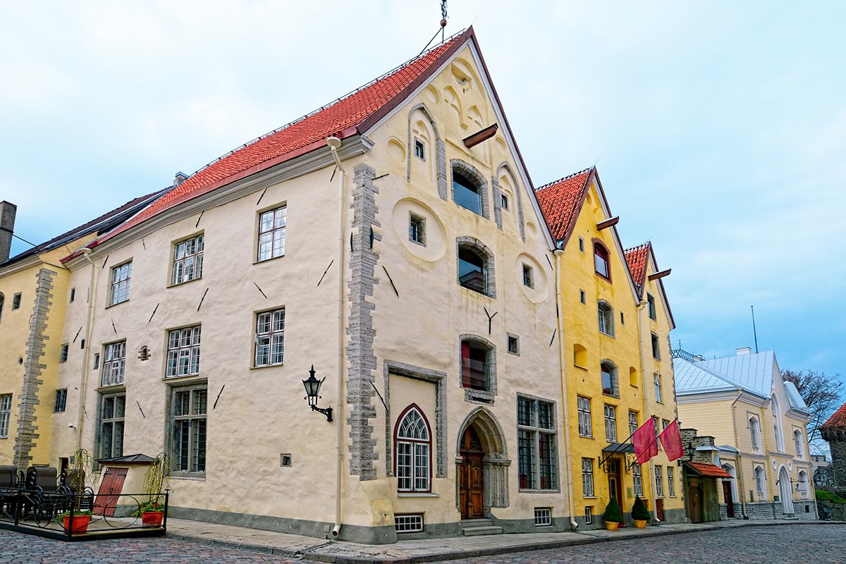Facade of the historical hotel Three Sisters in Tallinn Estonia