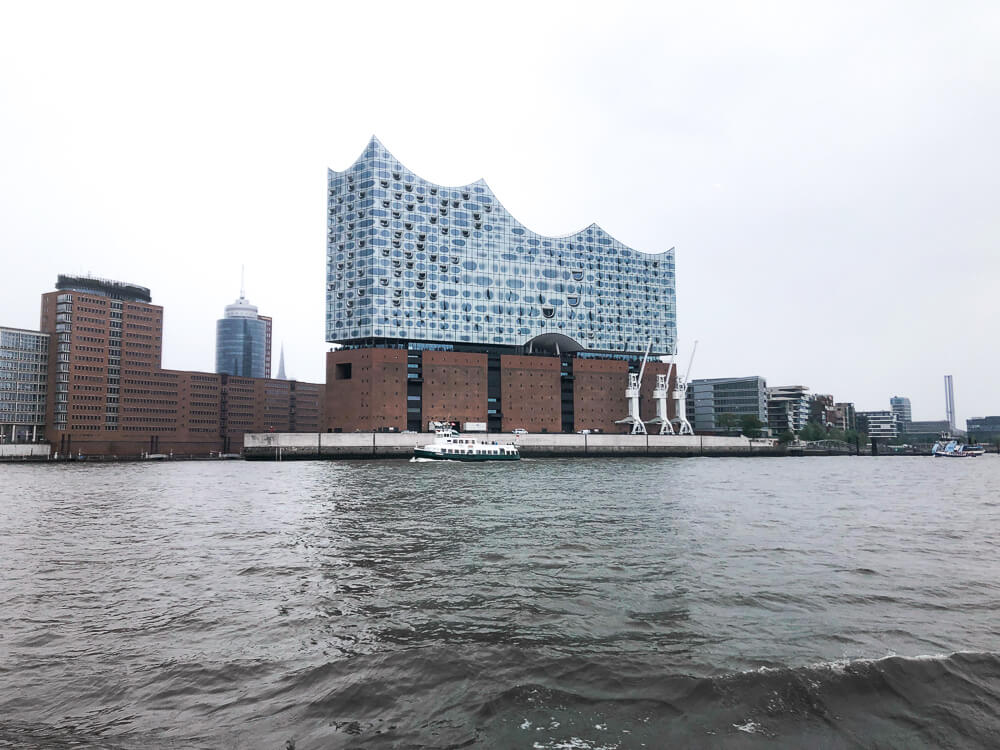 Elbphilharmonie building in gloomy weather from the sea